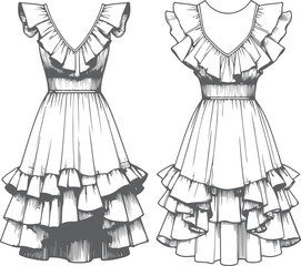 Ruffle Hem Dress sketch drawing template