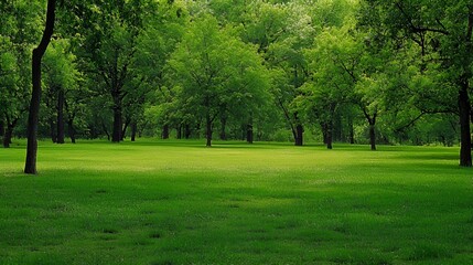 Obraz premium Lush Green Forest with Sunlight Dappled Meadow