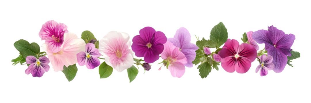 PNG Feminine flower arrangment border flowers blossoms purple.