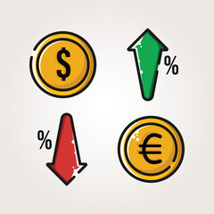 fluctuating exchange rates of the US dollar and the Euro icon vector vintage illustration design