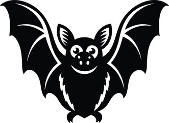 Cute and Angry Bat silhouette vector art, Black color Cute and Angry Bat line art isolated vector illustration