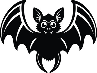 Cute and Angry Bat silhouette vector art, Black color Cute and Angry Bat line art isolated vector illustration
