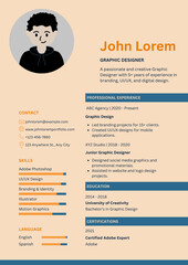 Flat design minimalist CV resume template with photo space.