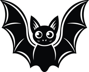 Cute and Angry Bat silhouette vector art, Black color Cute and Angry Bat line art isolated vector illustration