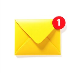 New Email Notification Icon: Yellow Envelope with Red "1" Badge - Unread Message Alert, Digital Communication Graphic, Isolated on White