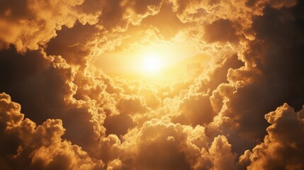 Fototapeta premium A bright light glowing from behind clouds, casting a warm glow over the landscape with space for business messaging.