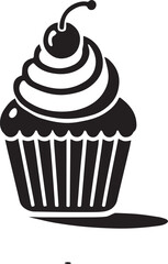 vector illustration of a cupcake, cupcake silhouette vector icon black and white