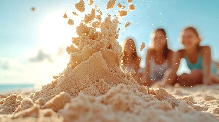 Building sandcastles at the beach family fun outdoor activity summer vibes close-up view creativity and playfulness