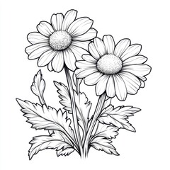 Coloring page for kids featuring realistic chamomile flowers nature scene engaging activity for young artists