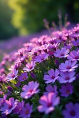 Dense purple blooms nestled in layered purple flowerbeds , nature, macro