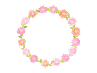 暖色・お花のリース・円形・丸フレーム枠のイラスト