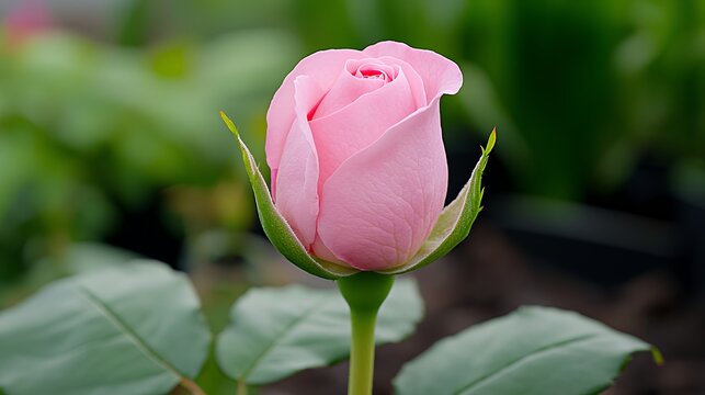 Light Pink Rosebud Close Up Soft Natural Lighting