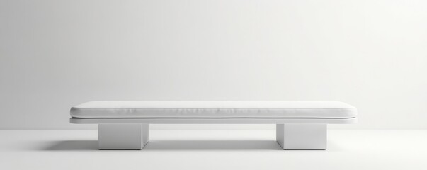 Modern minimalist bench, sleek design, white backdrop , background, furniture