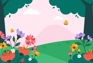 Flat floral spring landscape background