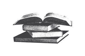Book, antique stipple photocopy effect collage element, with retro grainy texture  y2k collage design