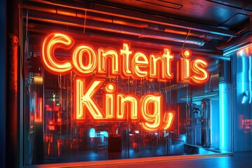 A glowing typography-based artwork with the phrase "Content is King," symbolizing digital content strategies.