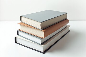 Stacked Colorful Books on a Minimalistic White Surface