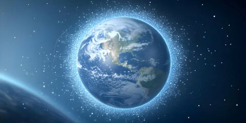 Obraz premium 3D Illustration Of Blue Glowing Earth Planet In The Universe With