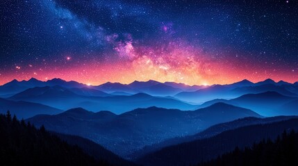 Mountain range under vibrant Milky Way
