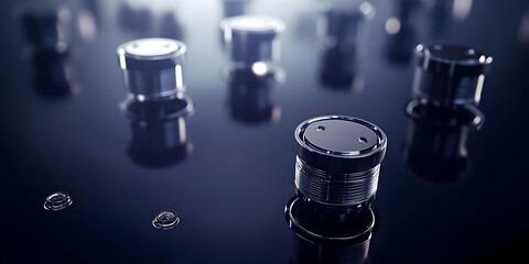 3D Rendered Abstract Illustration Of Shiny Black Metallic Cylinders