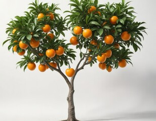 Orange tree with a heart-shaped leave and oranges on a white background, nature, love
