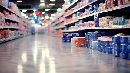 A Realistic Supermarket Interior Scene With Organized Shelves and