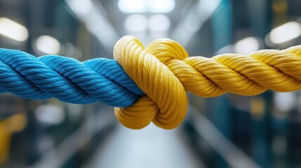 Colorful Knotted Rope Connecting Two Sections in Industrial Setting