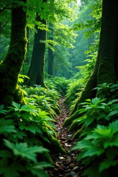 Overgrown Braken ferns in dense thicket of vegetation, dense foliage, natural world