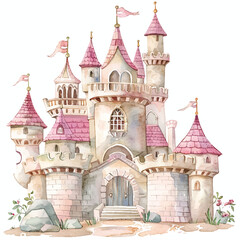 A whimsical castle cartoon style watercolor © siti