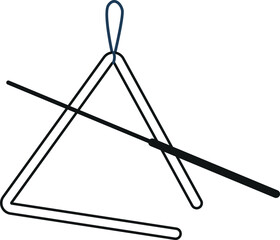 Musical triangle instrument black-and-white vector illustration