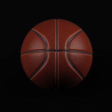 Overhead shot of a leather basketball sitting alone on a dark background, with faint shadows cast around it , depth., shadow, shading, darkness, leather basketball