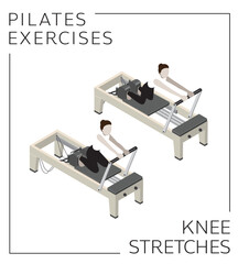 Pilates Exercise Pose Set Knee Stretches on the Reformer Vector