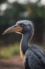 Obraz premium Close-up Portrait of a Grey Hornbill with a Striking Beak in Natural Habitat