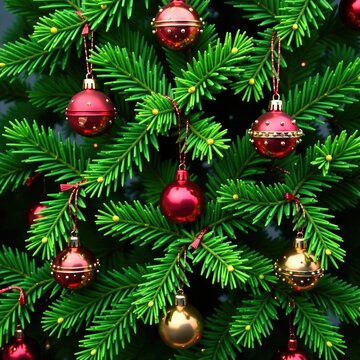 Overlapping green branches with clusters of brightly colored ornaments hanging from their tips, green, clusters, garlands