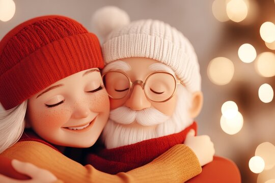 A detailed 3D illustration of a family group hug in a cozy living room, with warm light highlighting their expressions of love