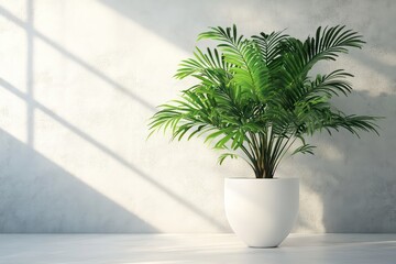 Fototapeta premium A high-resolution, hyperrealistic 3D image of a tropical houseplant in an elegant white container.