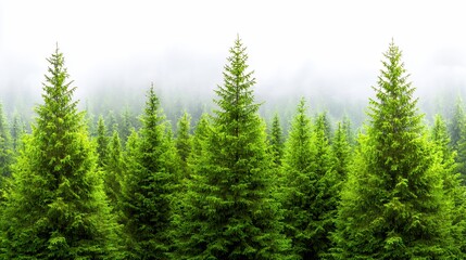 Fototapeta premium Misty Green Evergreen Forest Landscape