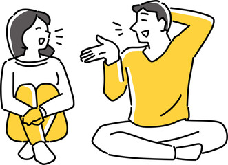 座って会話を楽しむ男女