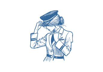 Flight Attendant hand drawn sketch illustration vector