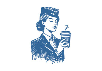 Flight Attendant hand drawn sketch illustration vector