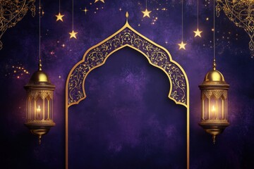 Obraz premium Islamic greeting card with ramadan kareem calligraphy and islamic ornament