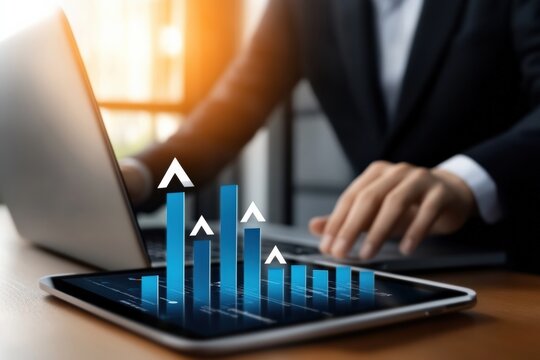 Analyzing trends business professional office space closeup image corporate environment focused view data visualization