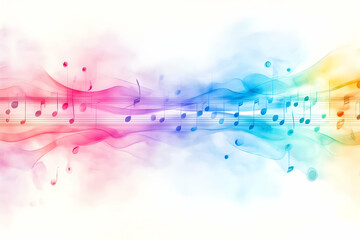 Abstract Illustration Of Colorful Music Notes Flowing In Bright