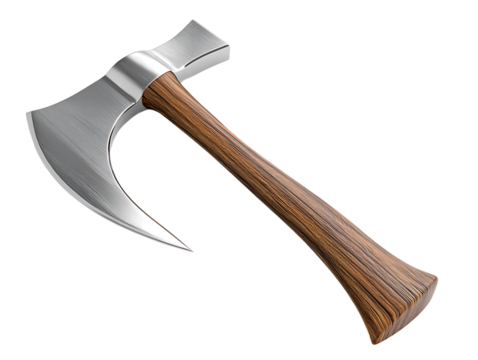 3D Rendered Battle Axe with Wooden Handle on transparent background Generative Ai