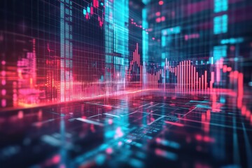 A sleek financial image with fluctuating stock market data, charts, and graphs depicting a fast-moving economy.