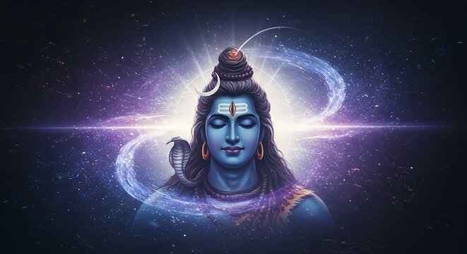 Mystical and Divine Illustration of Lord Shiv with Cosmic Energy