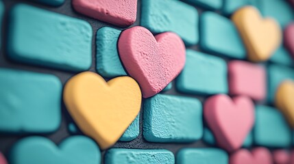 Obraz premium Colorful heart mural urban street wall art vibrant environment close-up view love concept