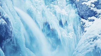 Delicate Frozen Waterfall with Icicles and Ice Formations