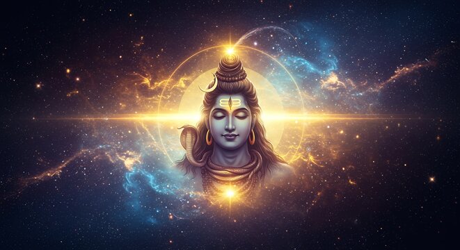 Mystical and Divine Illustration of Lord Shiv with Cosmic Energy