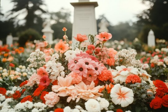 A graveside memorial service with mourners gathered around a newly installed tombstone